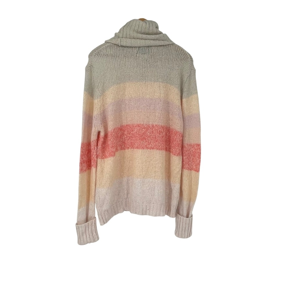 WILDFOX‎ Striped Open Knit Turtleneck Peach Beige Sweater Size L Artsy Beachy